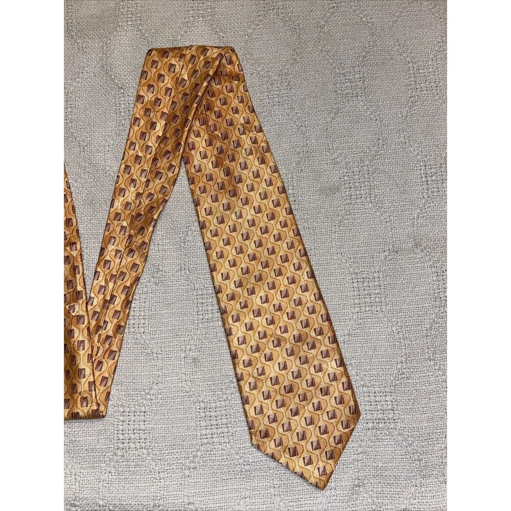 Ermenegildo Zegna Men’s Dress Tie Size 57” 3.5” Yellow Geometric Business Formal